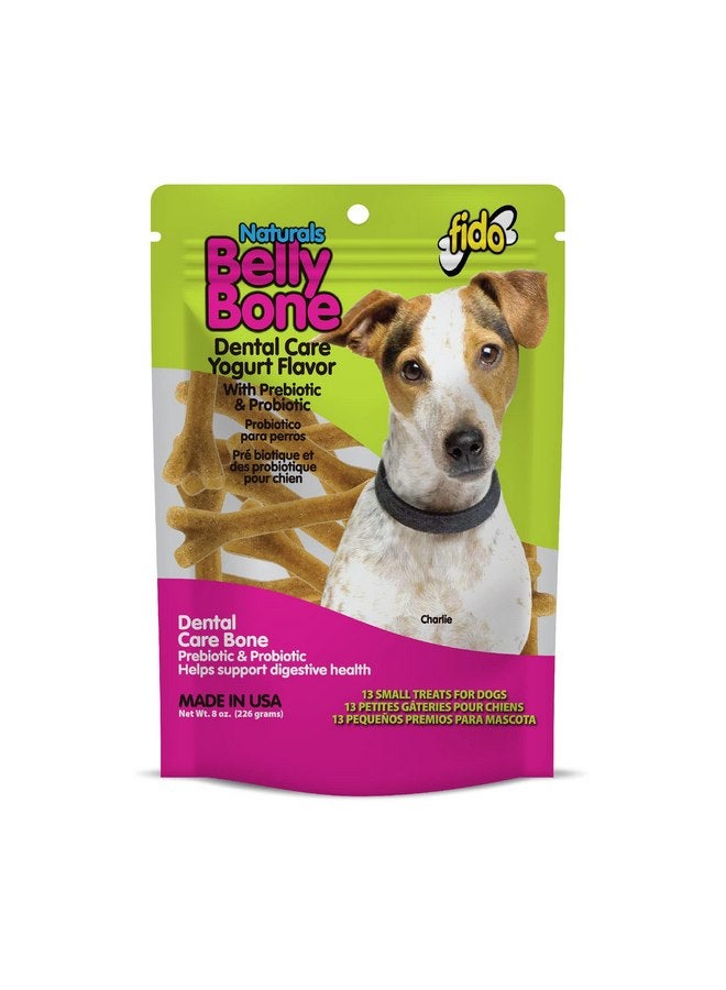 Fido Belly Bones for Dogs, 13 Yogurt Flavor Small Dog Dental Treats (Made in USA) - 13 Count Dog Treats for Small Dogs - Plaque and Tartar Control for Fresh Breath, Digestive Health Support - Image 1