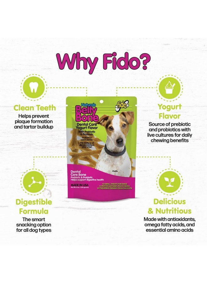 Fido Belly Bones for Dogs, 13 Yogurt Flavor Small Dog Dental Treats (Made in USA) - 13 Count Dog Treats for Small Dogs - Plaque and Tartar Control for Fresh Breath, Digestive Health Support - Image 3