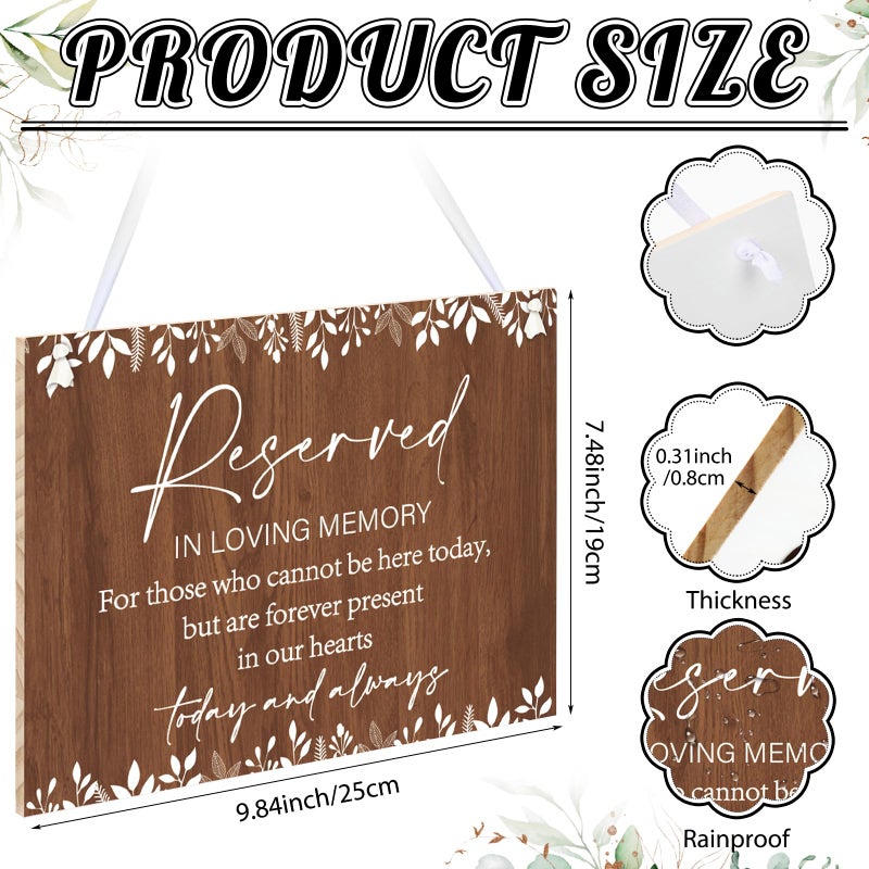 ElasignShopo Rustic Wedding Memorial Sign with Ribbon Reserved Signs Wood in Loving Memory of Love ones Parents Celebrating Ceremony Memories Seat - Image 2