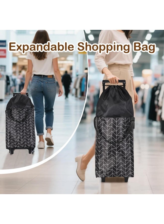 Arabest Small Collapsible Shopping Cart,Shopping Cart with Wheels,Folding Portable Waterproof Rolling Bag,Trolley Tote Stair Climbing for Traveling,Gift for Women&Older (Black&Expandable Bag) - Image 3