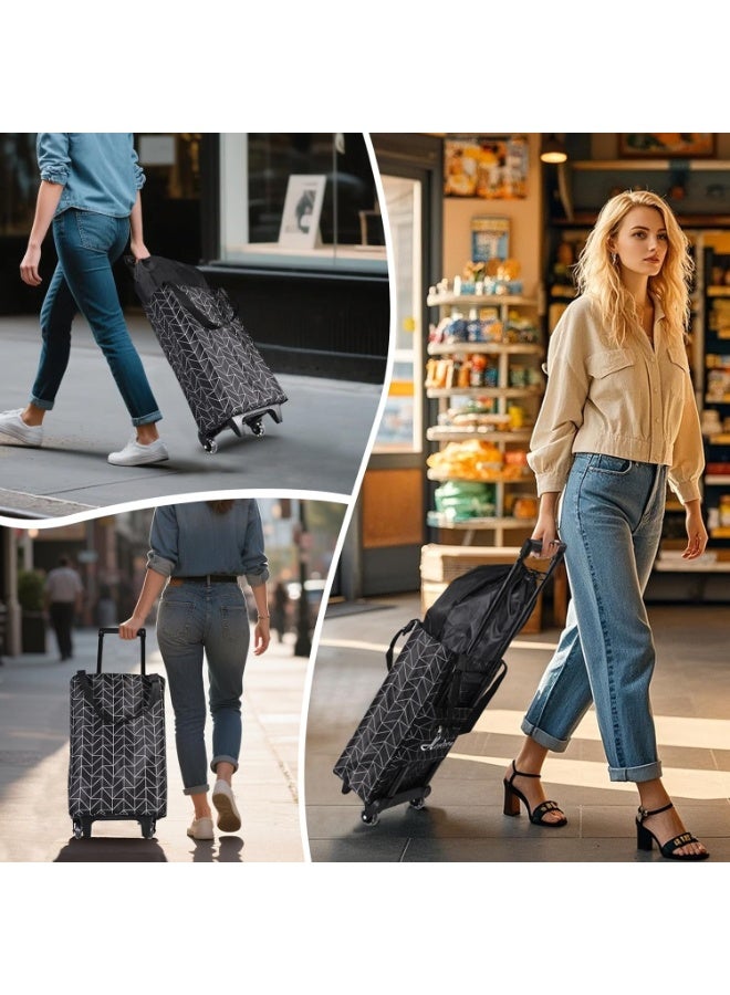 Arabest Small Collapsible Shopping Cart,Shopping Cart with Wheels,Folding Portable Waterproof Rolling Bag,Trolley Tote Stair Climbing for Traveling,Gift for Women&Older (Black&Expandable Bag) - Image 4
