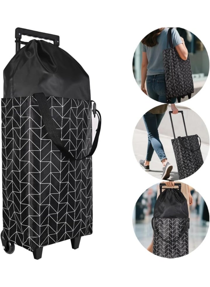 Arabest Small Collapsible Shopping Cart,Shopping Cart with Wheels,Folding Portable Waterproof Rolling Bag,Trolley Tote Stair Climbing for Traveling,Gift for Women&Older (Black&Expandable Bag) - Image 1