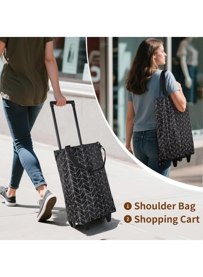 Arabest Small Collapsible Shopping Cart,Shopping Cart with Wheels,Folding Portable Waterproof Rolling Bag,Trolley Tote Stair Climbing for Traveling,Gift for Women&Older (Black&Expandable Bag) - Image 2