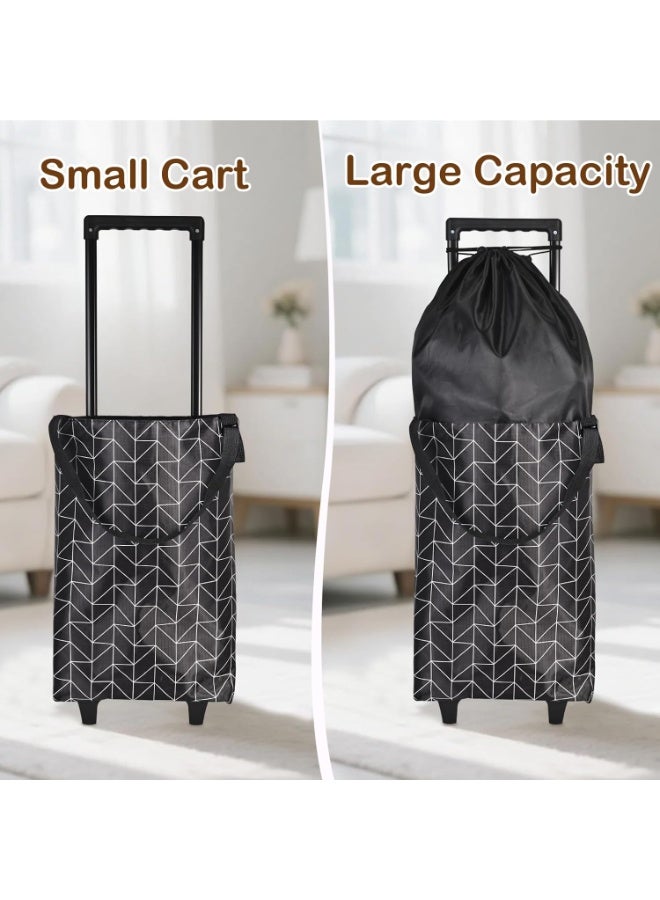 Arabest Small Collapsible Shopping Cart,Shopping Cart with Wheels,Folding Portable Waterproof Rolling Bag,Trolley Tote Stair Climbing for Traveling,Gift for Women&Older (Black&Expandable Bag) - Image 5