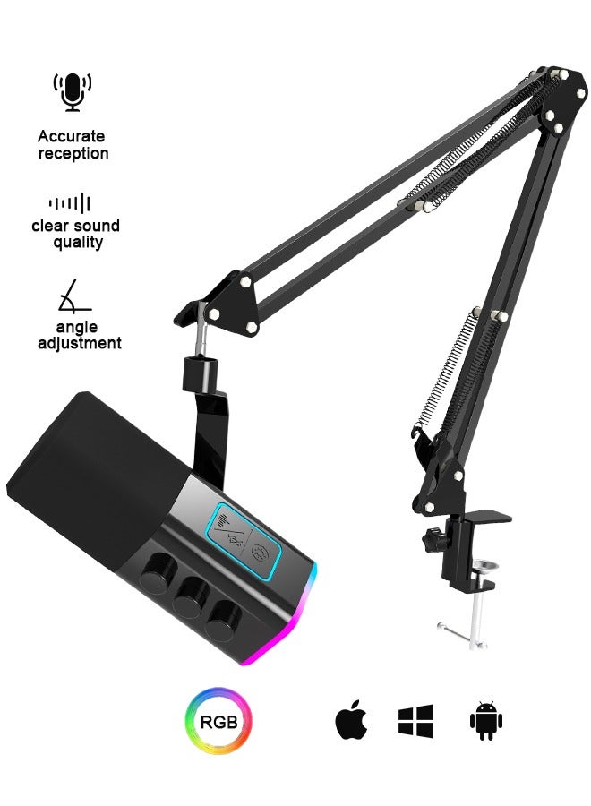 بوليفياز ميكروفون، ميكروفون USB لجهاز الكمبيوتر للألعاب، ميكروفون مكثف للبودكاست مع ذراع قابل للتعديل وفلتر صوت وزر كتم للصوت، للبث المباشر والدردشة على الإنترنت وسناب شات، ميكروفون للكمبيوتر مناسب لجهاز PS4 وPS5، للاعبين والمستخدمين على يوتيوب. - Image 1