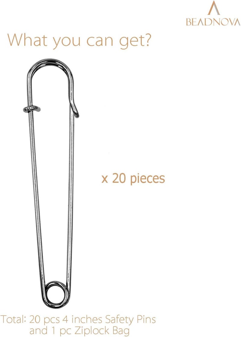 BEADNOVA 4 Inch Large Safety Pins for Clothes Big Heavy Giant Safety Pin for Fashion, Sewing, Quilting, Blankets, Upholstery, Laundry and Craft (10cm, 20pcs) - Image 4