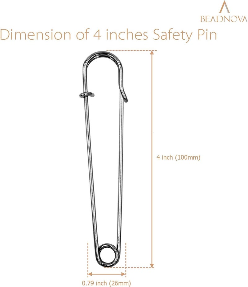BEADNOVA 4 Inch Large Safety Pins for Clothes Big Heavy Giant Safety Pin for Fashion, Sewing, Quilting, Blankets, Upholstery, Laundry and Craft (10cm, 20pcs) - Image 2