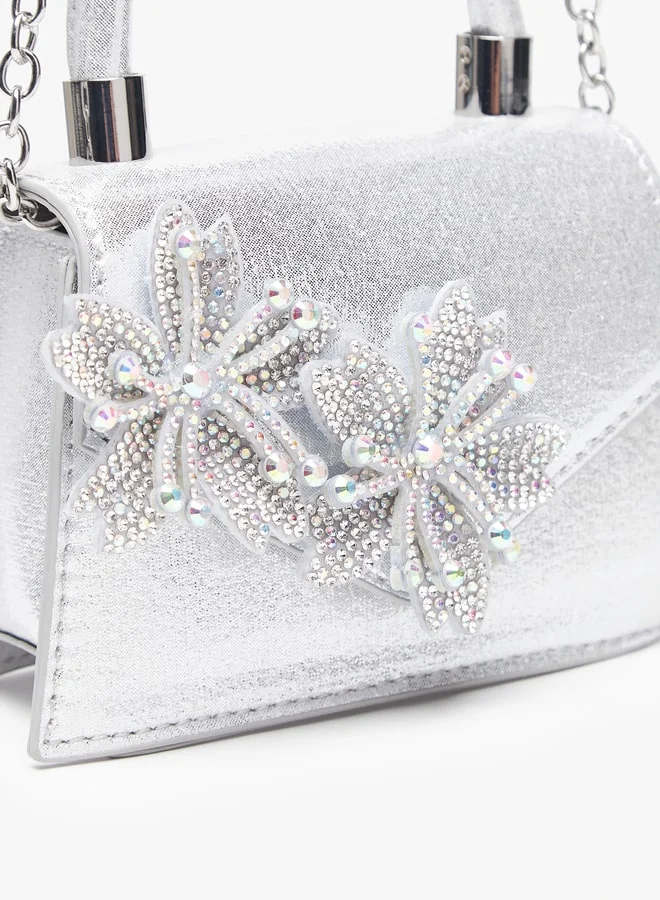 Celeste Girls Floral Embellished Satchel Bag with Grab Handle and Chain Strap