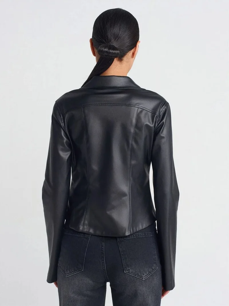 ديلفين Dilvin Slim Fit Faux Leather Shirt