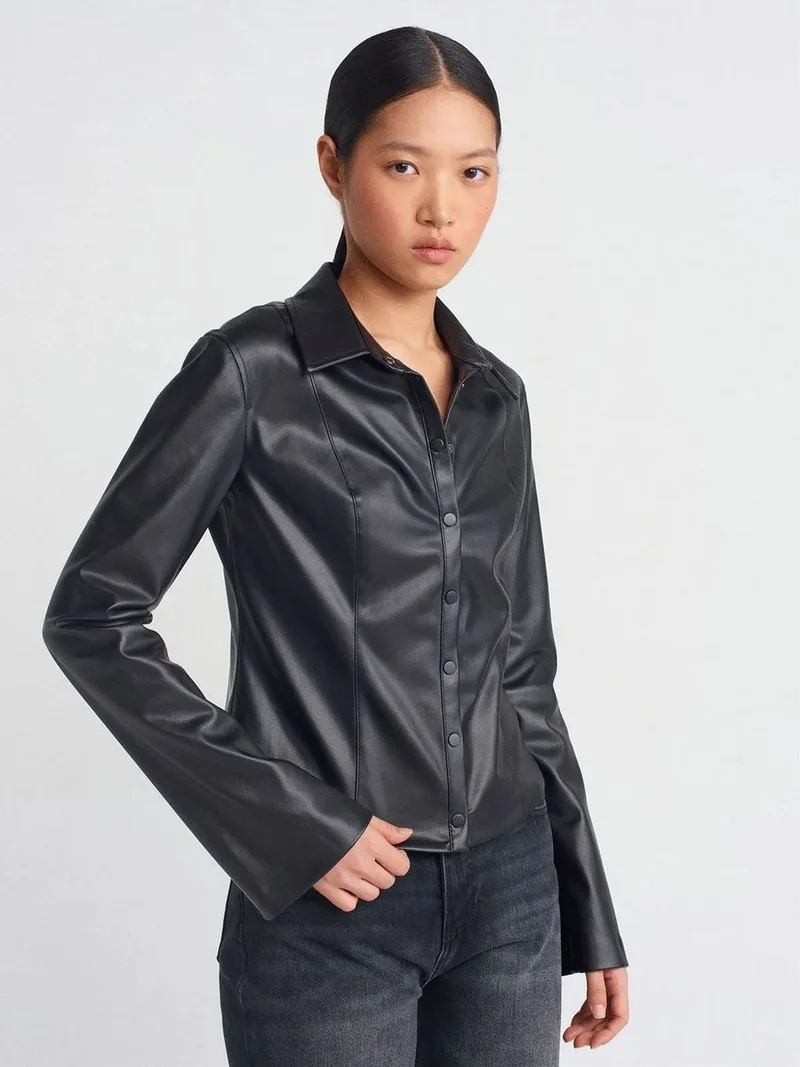 ديلفين Dilvin Slim Fit Faux Leather Shirt
