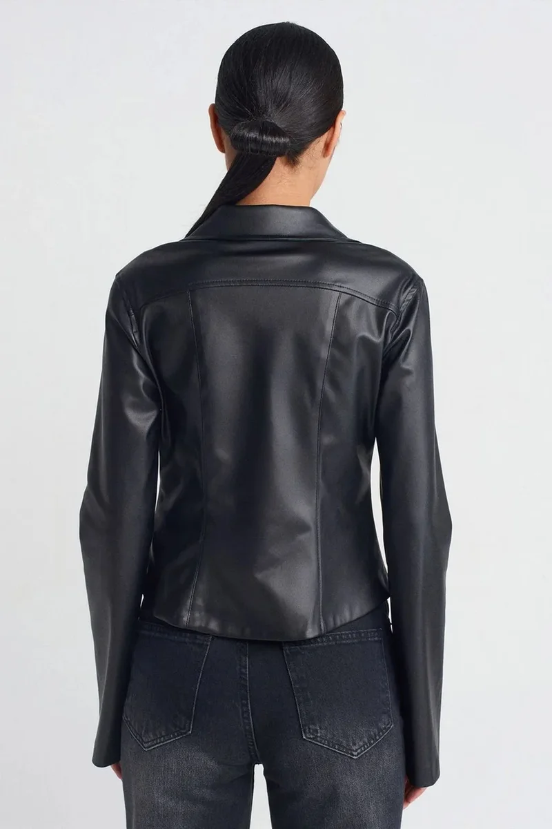 Dilvin DILVIN Slim Fit Faux Leather Shirt