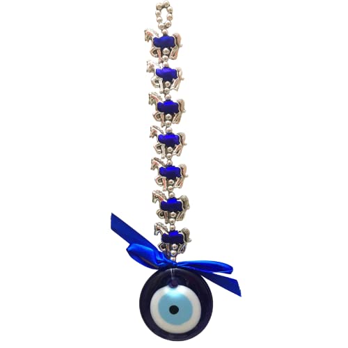 GJ Vastu Feng Shui 7 Horse Evil Eye Hanging for Good Luck and Prosperity - Blue (8 X 36 CM) - Image 1