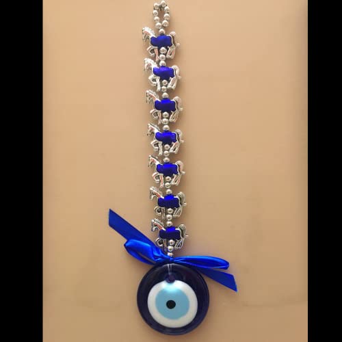 GJ Vastu Feng Shui 7 Horse Evil Eye Hanging for Good Luck and Prosperity - Blue (8 X 36 CM) - Image 4