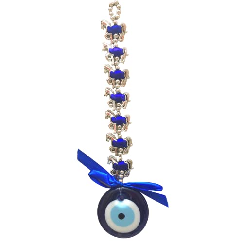 GJ Vastu Feng Shui 7 Horse Evil Eye Hanging for Good Luck and Prosperity - Blue (8 X 36 CM) - Image 2
