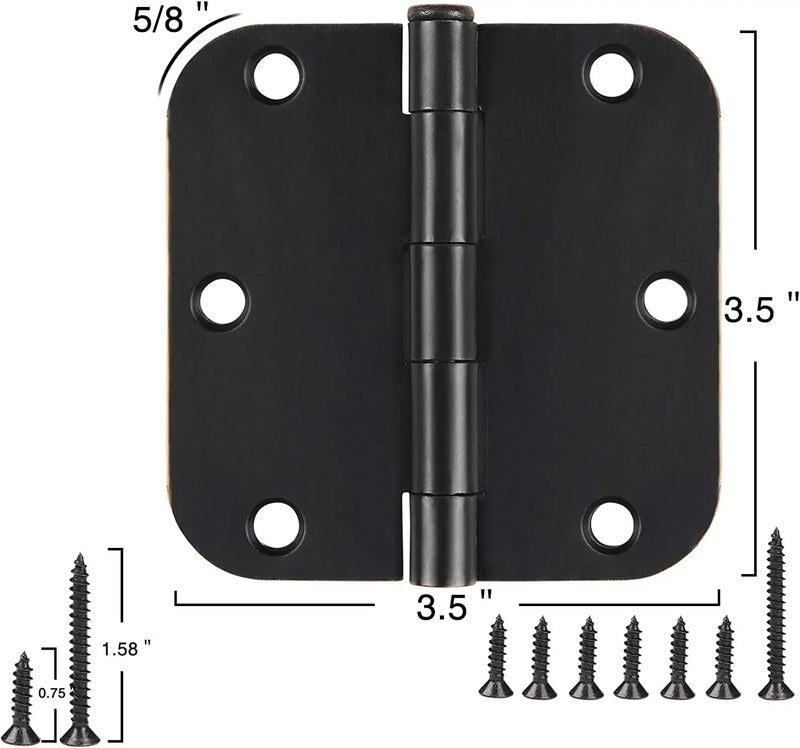 JIW 6 Pack Matte Black Interior Door Hinges Round 3.5" x 3.5 Inch 5/8" Radius Heavy-Duty Mat Hinge for Doors Standard Bedroom Work Office Door Hardware Removable Pin,Farm,Shed,Gate,Greenhouse Vent Window - Image 2
