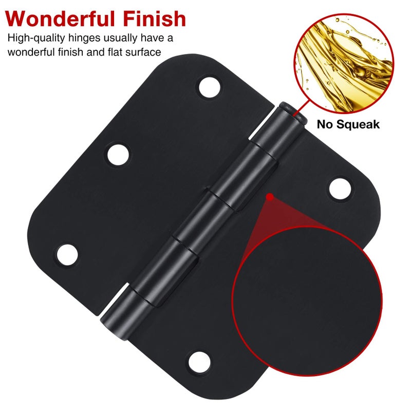 JIW 6 Pack Matte Black Interior Door Hinges Round 3.5" x 3.5 Inch 5/8" Radius Heavy-Duty Mat Hinge for Doors Standard Bedroom Work Office Door Hardware Removable Pin,Farm,Shed,Gate,Greenhouse Vent Window - Image 3