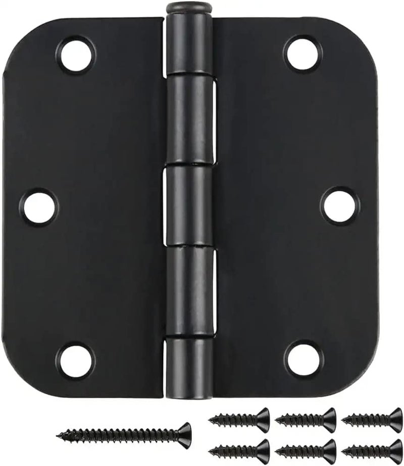 JIW 6 Pack Matte Black Interior Door Hinges Round 3.5" x 3.5 Inch 5/8" Radius Heavy-Duty Mat Hinge for Doors Standard Bedroom Work Office Door Hardware Removable Pin,Farm,Shed,Gate,Greenhouse Vent Window - Image 1