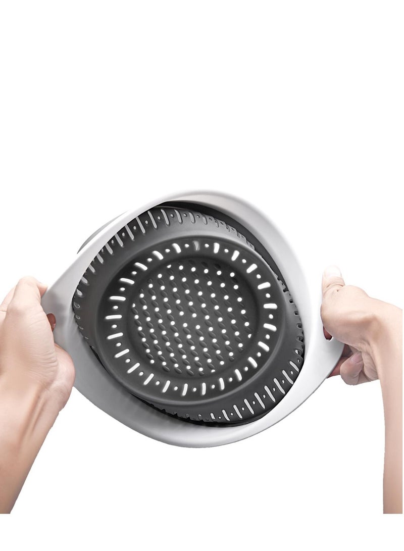 2 Pcs Collapsible Silicone Drainer Basket, Silicone Kitchen Strainer Skimmer with Plastic Handles, Collapsible Colander and Strainer, Perfect for Draining Pasta Vegetable Fruit (Gray) - Image 5
