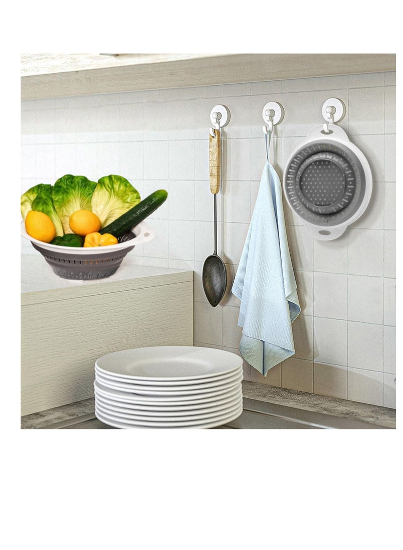 2 Pcs Collapsible Silicone Drainer Basket, Silicone Kitchen Strainer Skimmer with Plastic Handles, Collapsible Colander and Strainer, Perfect for Draining Pasta Vegetable Fruit (Gray) - Image 4