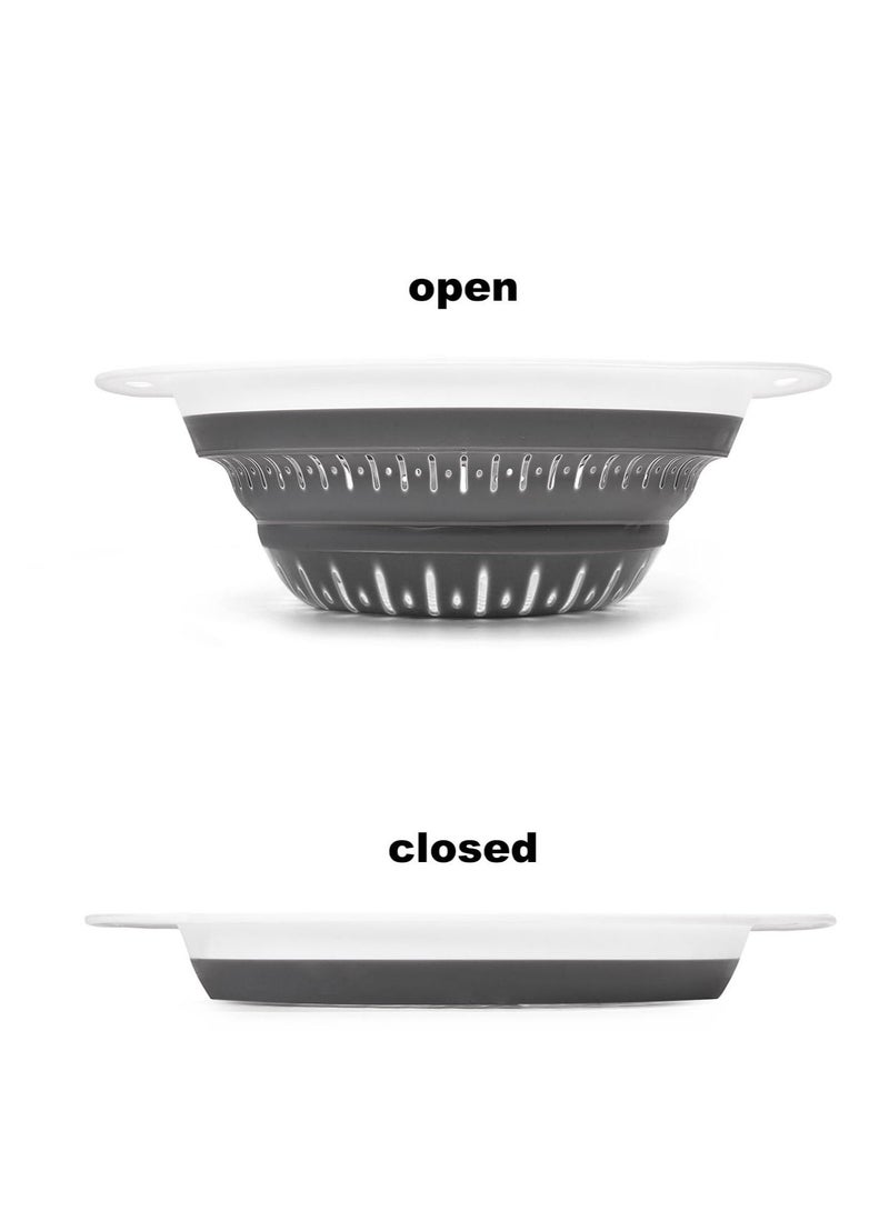 2 Pcs Collapsible Silicone Drainer Basket, Silicone Kitchen Strainer Skimmer with Plastic Handles, Collapsible Colander and Strainer, Perfect for Draining Pasta Vegetable Fruit (Gray) - Image 2