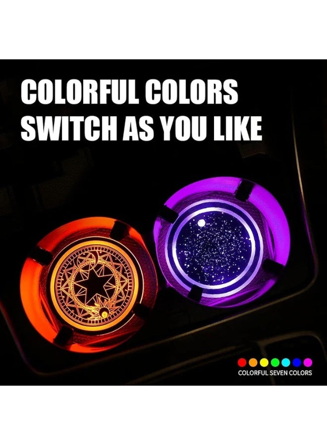 Light up Car Coasters for Cup Holders, LED Car Coasters with 7 Colors Changing, Rechargeable Smart Luminous Cup Holder Lights, USB Charging LED Drink Coasters, Interior Decoration, 2pcs - Image 4