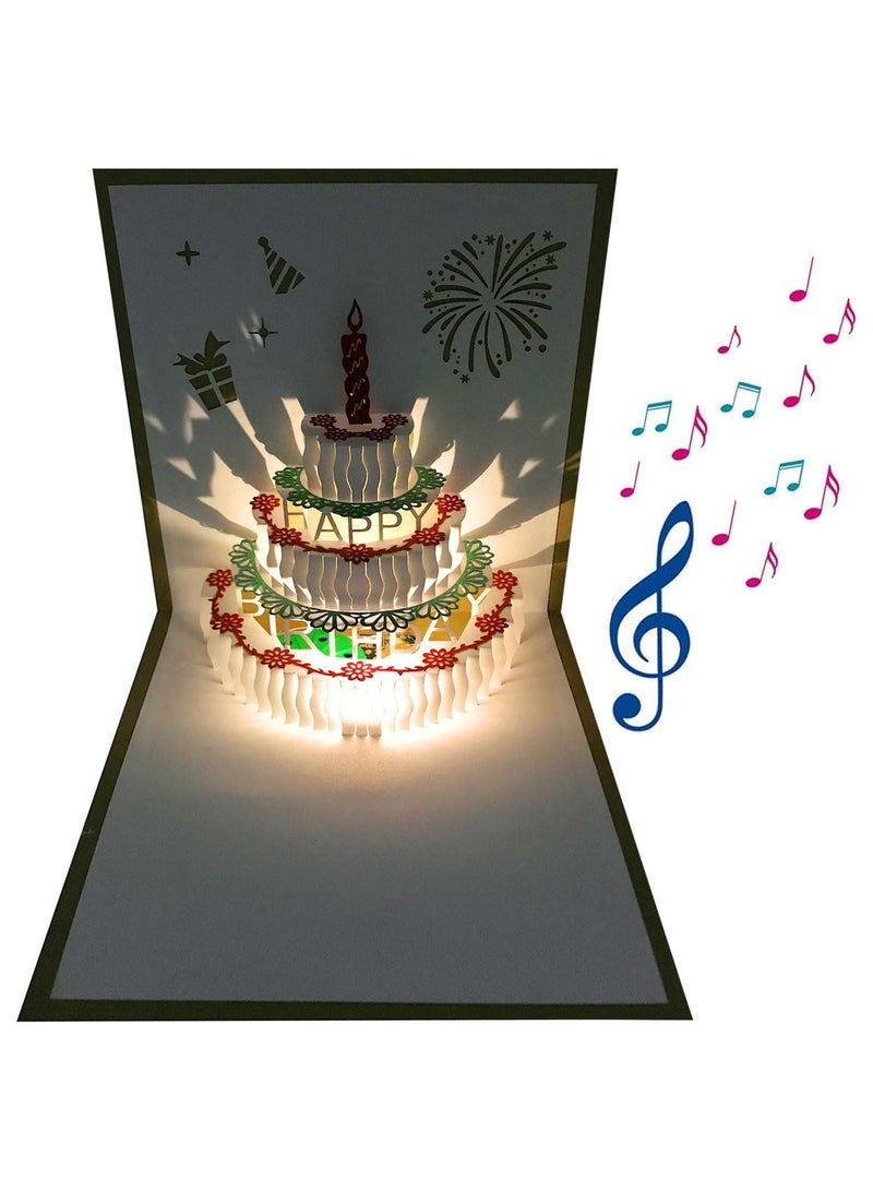 JoyousSto 3D Pop Up Birthday Cards,Warming LED Light Birthday Cake Music Happy Birthday Card Postcards Pop Up Greeting Cards Happy Birthday Cards Best for Mom,Wife,Sister,Boy,Girl,Friends - Image 1