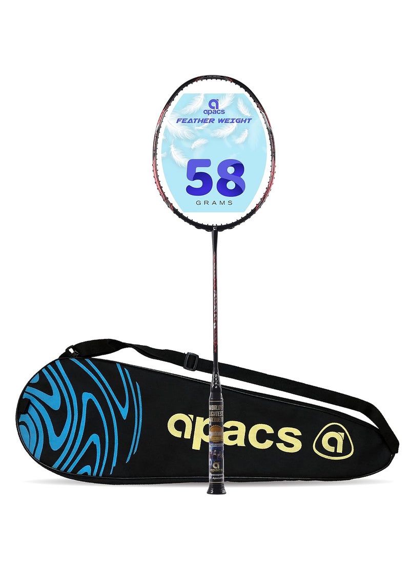 Apacs - Feather Weight 55 Badminton Racket – 58g Ultra-Light, 30T Japan Graphite, Hexagon Throat, High-Speed Armor Frame, 30 lbs Tension, G2 Grip, Unstrung with Full Cover - Image 1
