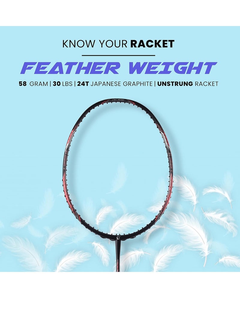 Apacs - Feather Weight 55 Badminton Racket – 58g Ultra-Light, 30T Japan Graphite, Hexagon Throat, High-Speed Armor Frame, 30 lbs Tension, G2 Grip, Unstrung with Full Cover - Image 1