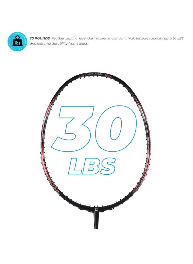 Apacs - Feather Weight 55 Badminton Racket – 58g Ultra-Light, 30T Japan Graphite, Hexagon Throat, High-Speed Armor Frame, 30 lbs Tension, G2 Grip, Unstrung with Full Cover - Image 1