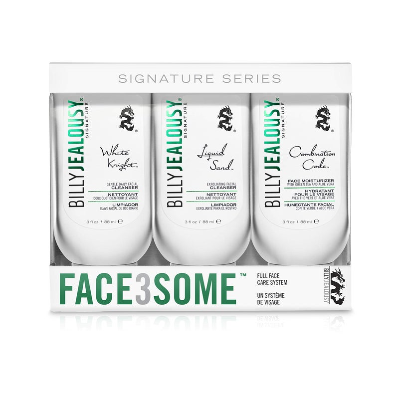 Billy Jealousy Face3Some Face Trio Vegan Mens Skin Care Kit with Travel Size Toiletries Daily Facial Cleanser Exfoliating Facial Cleanser and Skincare Moisturizer Gentle Fresh Scent