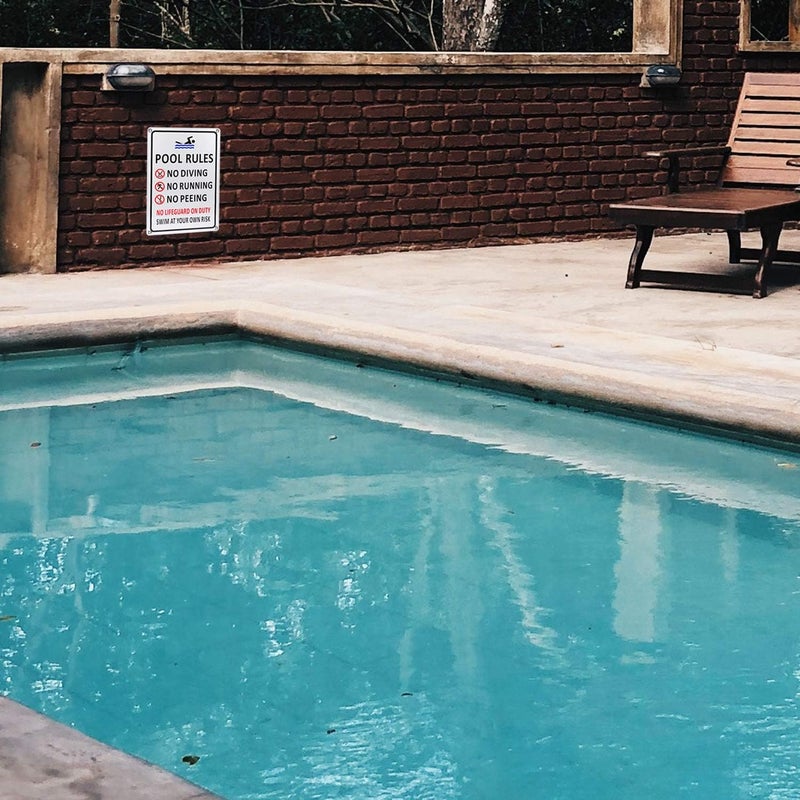 Kichwit Pool Rules Sign, Swim At Your Own Risk, No Diving, No Running, No Peeing, No Lifeguard on Duty, Aluminum Swimming Pool Safety Sign, Weather Resistant, 9.4 x 13.4 Inches, Silver - Image 3