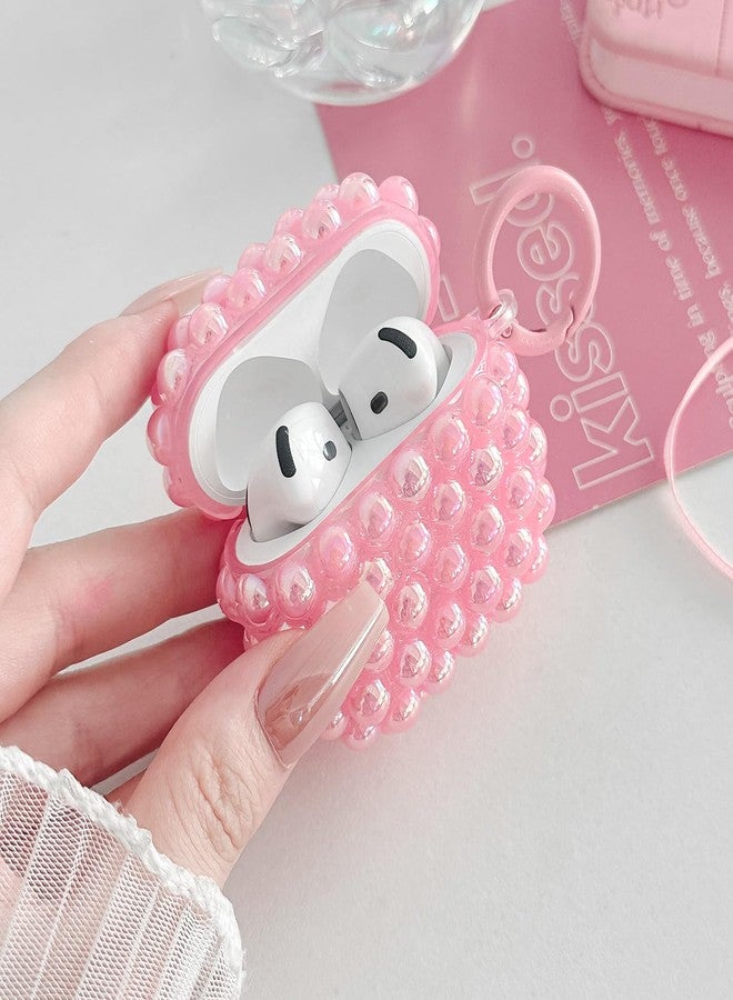 Olytop Cute Pearls Case for Airpods 4 Case Girls Women, Soft Handmade Glitter Beads Airpods 4th Generation Protective Cover with Cleaner Pen&Keychian for Air Pod Gen 4, Pink - Image 3