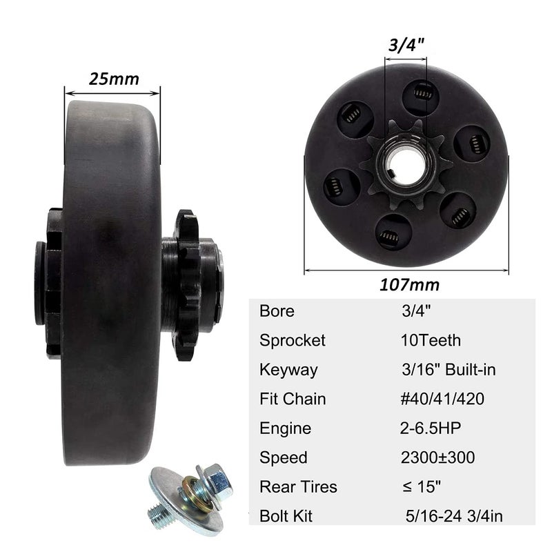 Generic FDJ Centrifugal Clutch 3/4 10 Tooth 212cc Predator Engine Go Kart Clutch with Bolt and Washer Kit  - Image 2