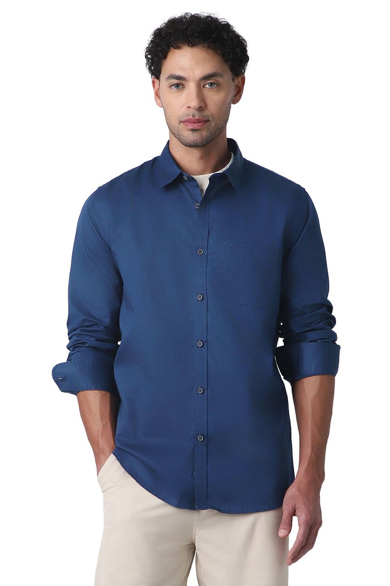 Peter England Men Cotton Solid Slim Fit Full Sleeve Casual Shirt | Navy, 42 - Image 1