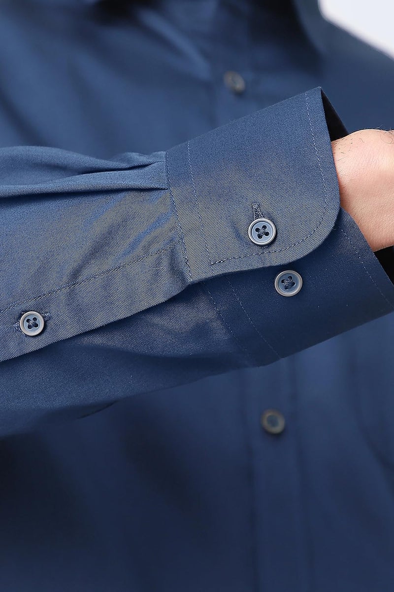 Peter England Men Cotton Solid Slim Fit Full Sleeve Casual Shirt | Navy, 42 - Image 5
