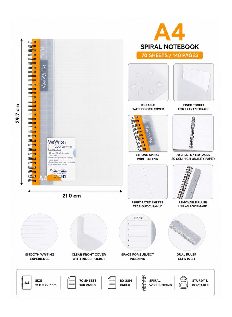 Foldermate 1-Piece A4 Size Spiral Lined Notebook 70 Sheets Assorted Colours - Image 2