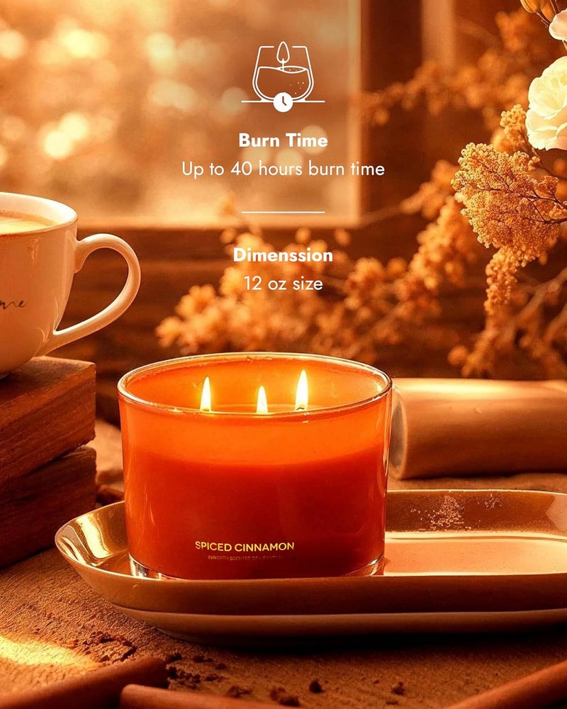 96NORTH Luxury Spiced Cinnamon Candle | Large 3 Wick Jar Candle | Up to 40 Hours Burning Time | 100% Natural Soy Wax | Relaxing Aromatherapy Aesthetic Candles | Housewarming Gift for Men and Women - Image 3