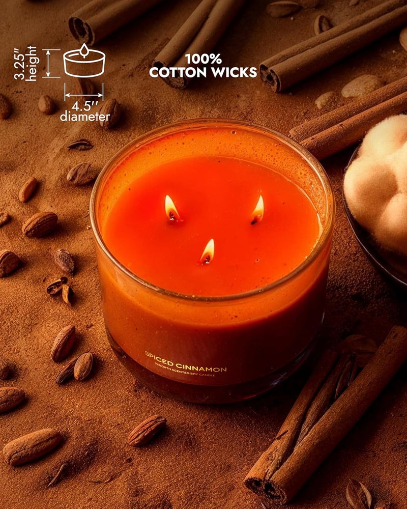 96NORTH Luxury Spiced Cinnamon Candle | Large 3 Wick Jar Candle | Up to 40 Hours Burning Time | 100% Natural Soy Wax | Relaxing Aromatherapy Aesthetic Candles | Housewarming Gift for Men and Women - Image 5