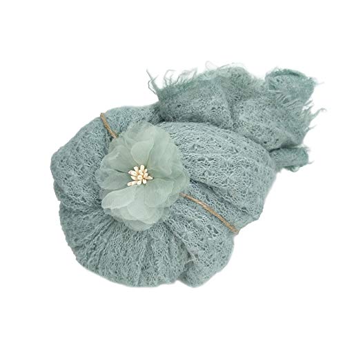 Honra Orraphtstu 2Pcs Props for Newborn Photoshoot Mohair Wrap Headband Baby Photo Posing Photography Knit Textured Stretchy (Wrap only, Green) - Image 4