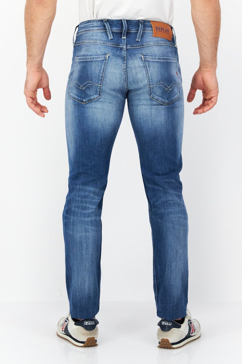 Replay Men Regular Fit Rip Stretchable Jeans, Mid Wash Blue  - Image 2