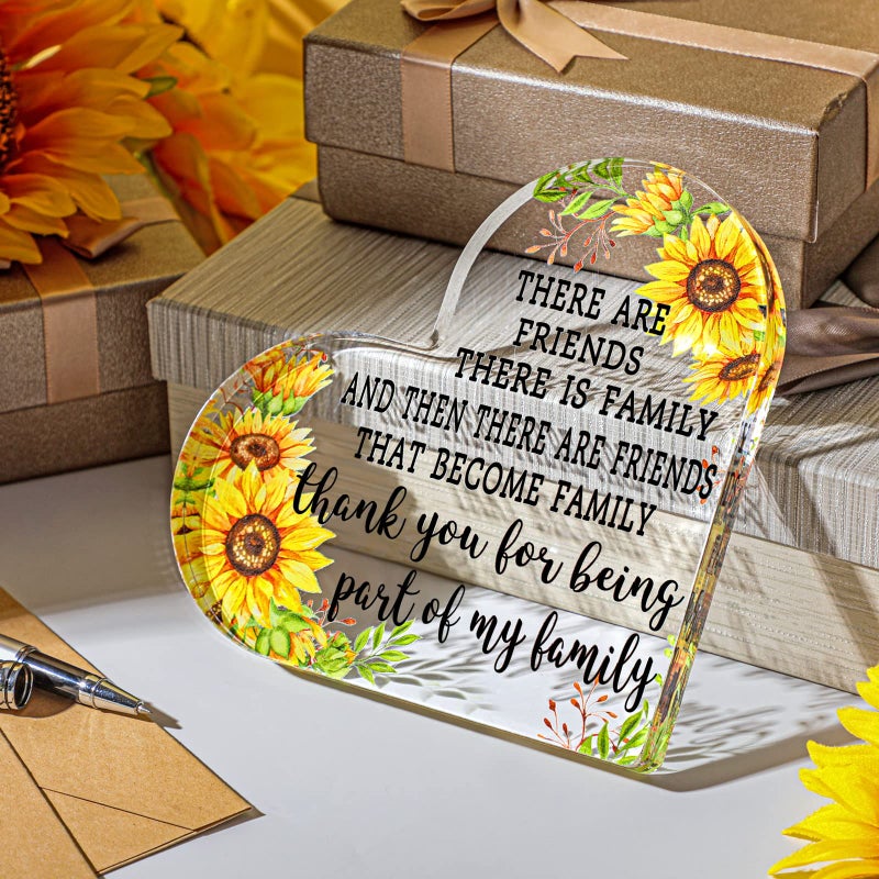 Chunful Gift for Friend Friendship Gift for Woman Birthday Gifts for Friend Going Away Gifts Plaque for Coworker Woman Retirement Gifts Acrylic Heart for Friendship Keepsake Decor (Sunflower)  - Image 3