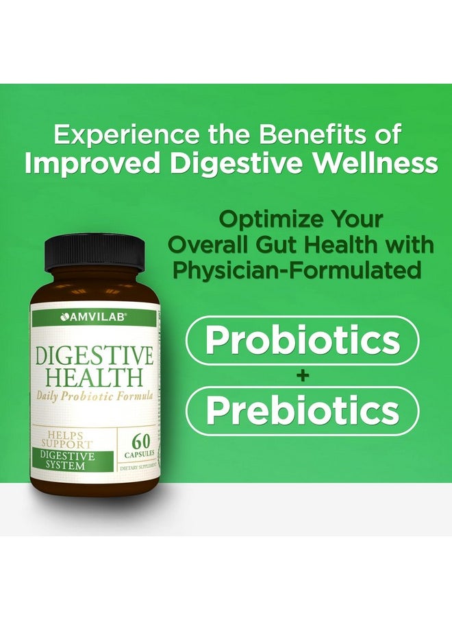AMVILAB - Digestive Health Supplement Daily Probiotic 7 Billion Cfus Per Capsule 5 Essential Strains Including Lactobacillus Gg. Supports Intestinal And Immune Health. 60 Capsules - Image 1