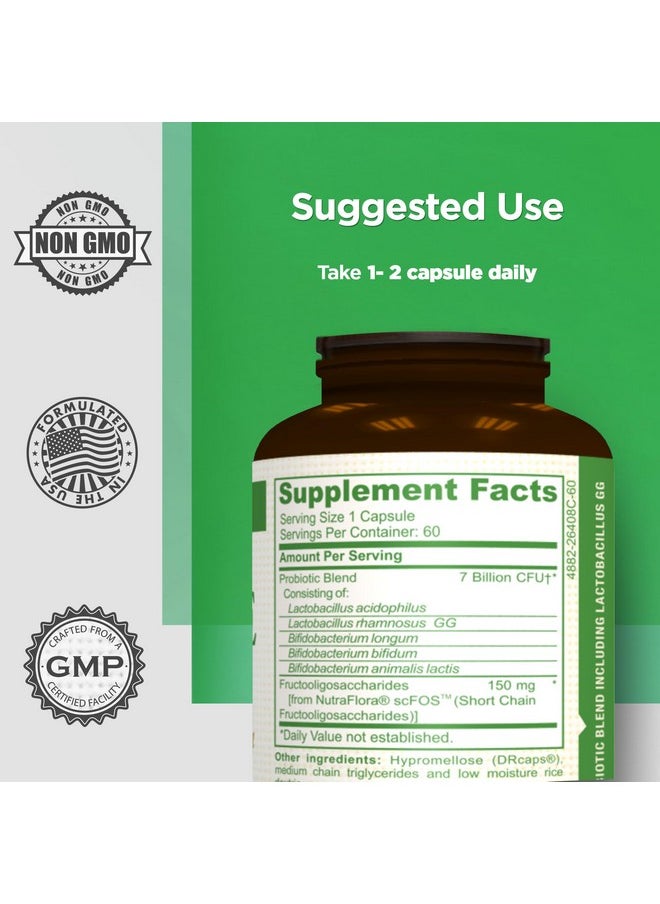 AMVILAB - Digestive Health Supplement Daily Probiotic 7 Billion Cfus Per Capsule 5 Essential Strains Including Lactobacillus Gg. Supports Intestinal And Immune Health. 60 Capsules - Image 1