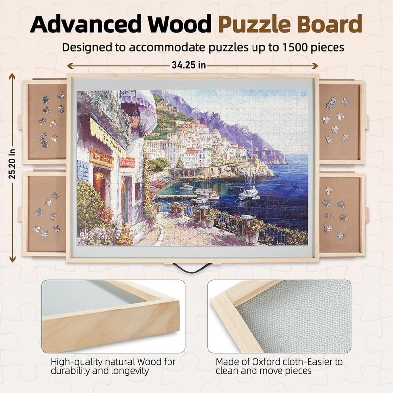 ALL4JIG 1500 Pieces 2-in-1 Tilting & Rotating Puzzle Board for Adults Gifts, Wooden Jigsaw Puzzle Table with 4 Drawers, Portable Board with Lazy Susan and Cover, 25.2" x 34.2" - Image 2