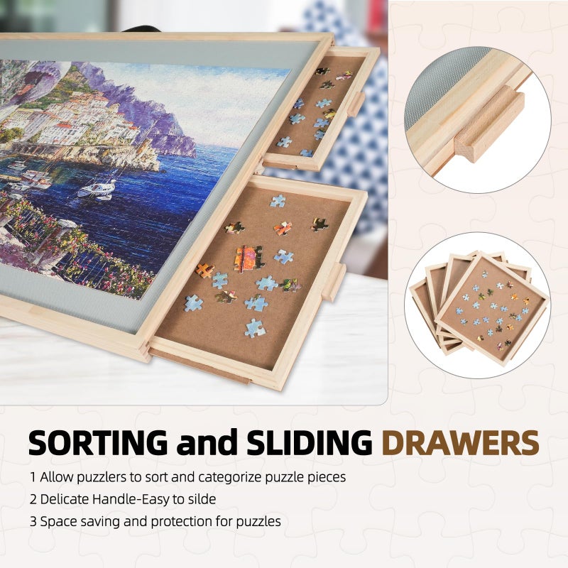 ALL4JIG 1500 Pieces 2-in-1 Tilting & Rotating Puzzle Board for Adults Gifts, Wooden Jigsaw Puzzle Table with 4 Drawers, Portable Board with Lazy Susan and Cover, 25.2" x 34.2" - Image 4