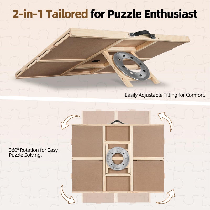 ALL4JIG 1500 Pieces 2-in-1 Tilting & Rotating Puzzle Board for Adults Gifts, Wooden Jigsaw Puzzle Table with 4 Drawers, Portable Board with Lazy Susan and Cover, 25.2" x 34.2" - Image 3