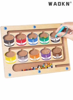 WAOKN Magnetic Color and Number Maze,Montessori Educational Wooden Magnet Puzzle Game Board for Toddlers,Toddler Activities Counting Matching Games,Learning Fine Motor Skills for Preschoolers  - Image 1