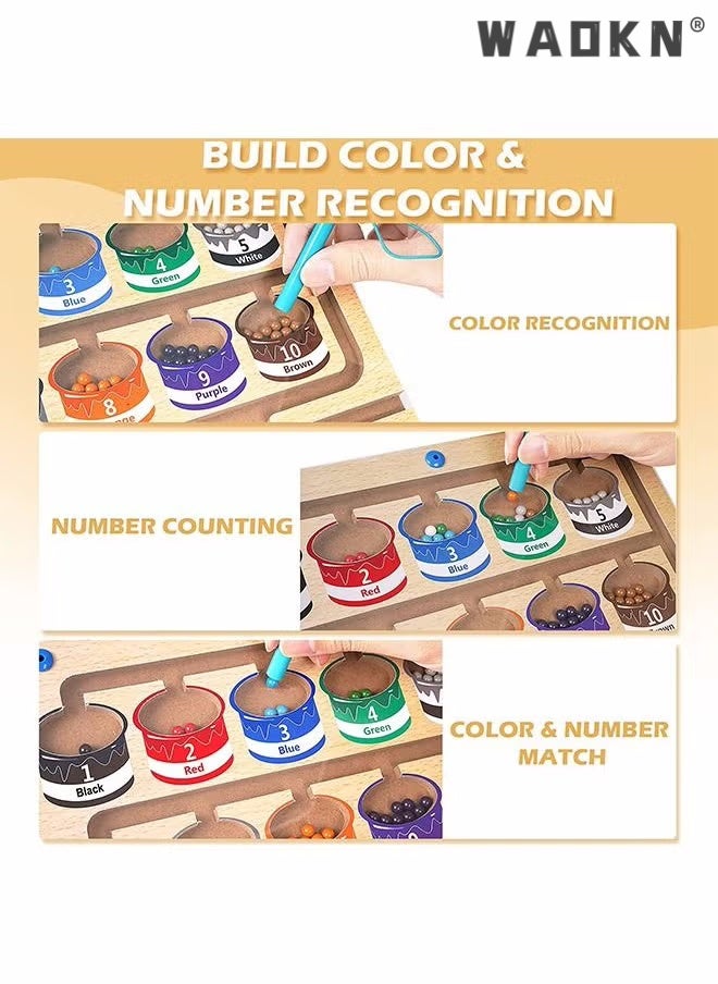 Magnetic Color and Number Maze,Montessori Educational Wooden Magnet Puzzle Game Board for Toddlers,Toddler Activities Counting Matching Games,Learning Fine Motor Skills for Preschoolers