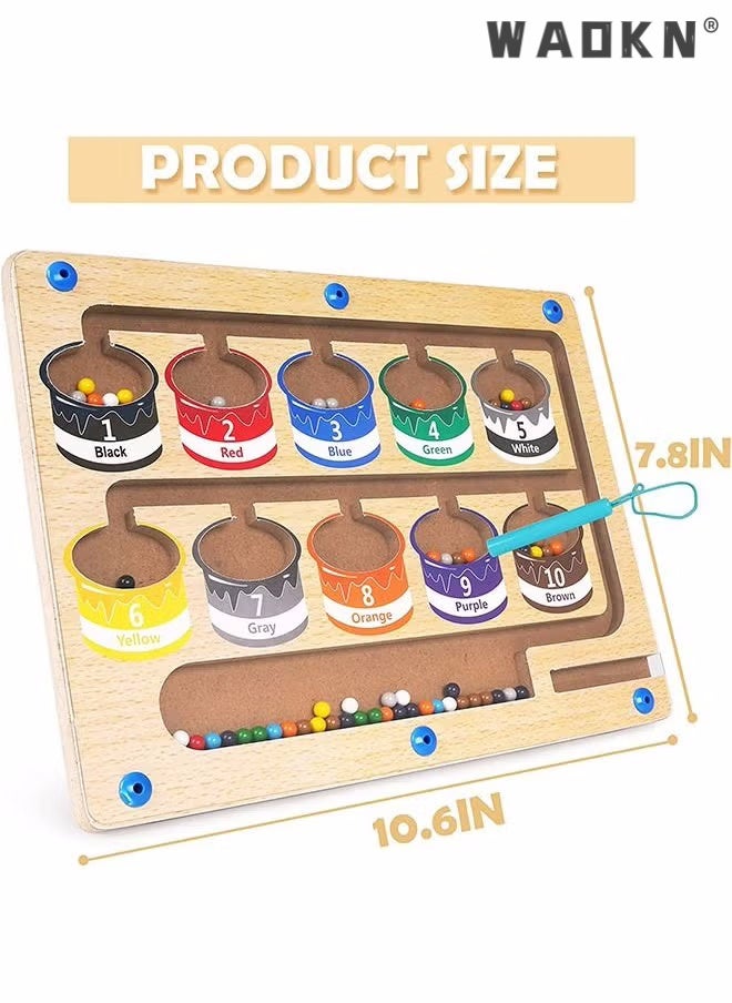 Magnetic Color and Number Maze,Montessori Educational Wooden Magnet Puzzle Game Board for Toddlers,Toddler Activities Counting Matching Games,Learning Fine Motor Skills for Preschoolers