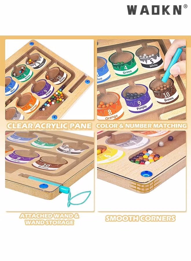 Magnetic Color and Number Maze,Montessori Educational Wooden Magnet Puzzle Game Board for Toddlers,Toddler Activities Counting Matching Games,Learning Fine Motor Skills for Preschoolers